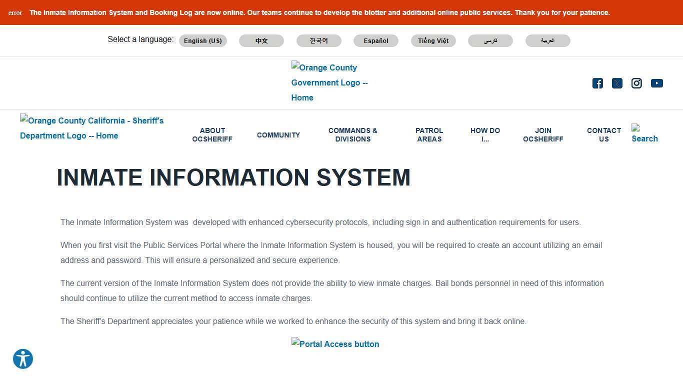 Inmate Information System | Orange County California - Sheriff's Department